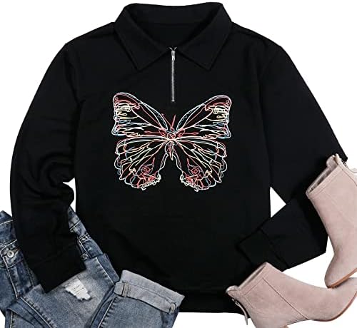 JINTING Kelebek Uzun Kollu Hoodie Kadınlar için Zip Up Nakış Kazak Hafif Kazak Streetwears