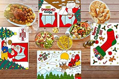 WhatSign Çocuklar için Noel Placemats 12 Yaprak Noel Boyama Kağıdı Placemats Noel Baba Noel Tatili Boyama Placemats