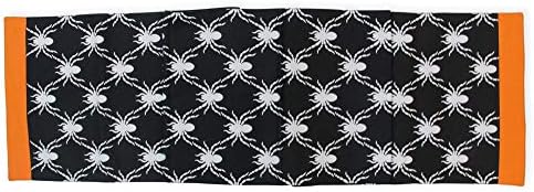 Boston Uluslararası Spooky Siyah Beyaz Turuncu Örümcek 8x8 Pamuk Dekoratif Masa Koşucu