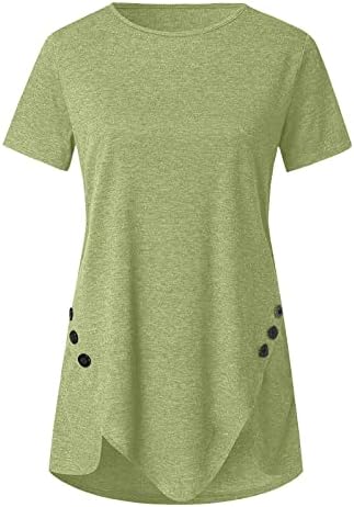 Pamuklu uzun kollu tişört Gömlek Kadın Kadın Bayanlar Düğme Katı Yuvarlak Boyun kısa Kollu düzensiz tişört Bluz Tops