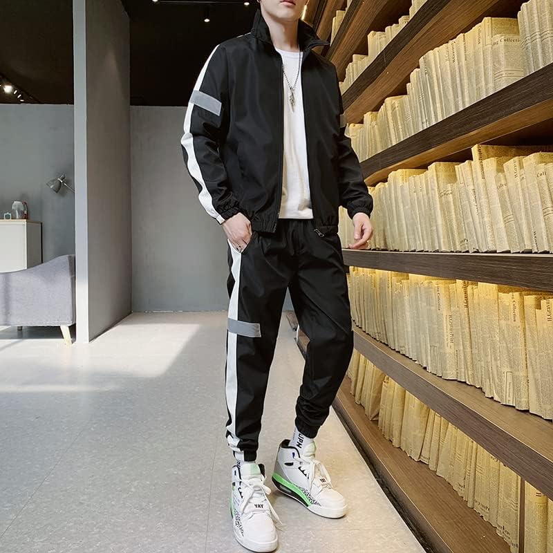 IXYHPJP Bahar Sonbahar Hip Hop Rahat erkek Setleri Kore 2 Parça Eşofman Streetwear Fermuar Ceketler + Sweatpants