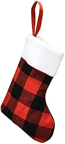Kırmızı ve Siyah Ekose Peluş Noel Çorap Süsler Hediye Hediye Şeker Çanta Kolye Dekoratif Garland Pencereler için