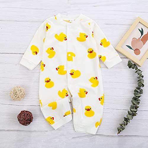 Erkek bebek Kız Romper Sarı Ördek Bodysuit Uzun Kollu Tek Parça Tulum Tulum Çocuklar Bahar Sonbahar Kış Kıyafet Giysileri
