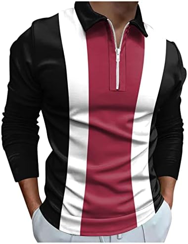 ZDDO 2022 Yeni Erkek polo gömlekler, Uzun Kollu 1/4 Zip Up Boyun Golf Üstleri Çizgili Patchwork Streetwear Casual