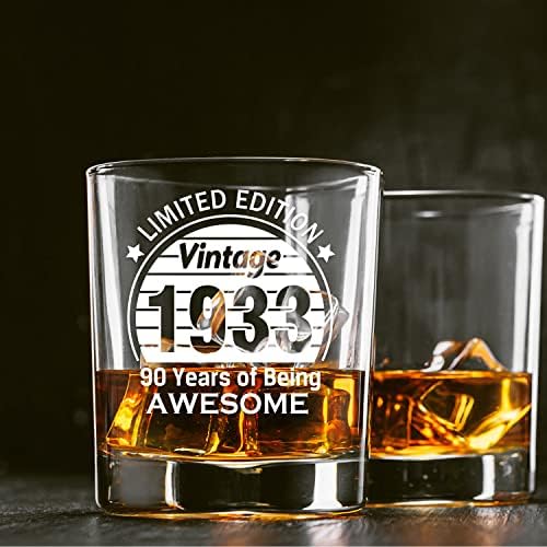 QUPT 90th Doğum Günü Hediyeleri Erkekler Kadınlar için Arkadaşlar, Vintage 1933 Baskılı 11 oz viski bardağı-Komik