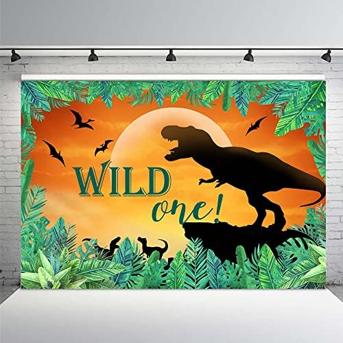 MEHOFOND 7x5ft Dinozor Vahşi Bir Zemin Çocuk için 1st Doğum Günü Partisi Dekorasyon Jungle Safari T-Rex Yeşillik