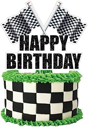 Xiliconie Yarış Arabası Doğum Günü Partisi Dekorasyon Yarış arabası kek topper Yarış Pastası Dekor Damalı Bayrak