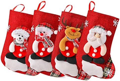 SMY 4 Paketi Noel Çorap Kişiselleştirilmiş, 9 Büyük Noel Çorap Süslemeleri, kardan Adam Ayı Santa Ren Geyiği için