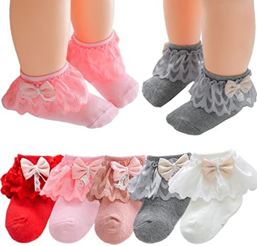 Adeimoo Yenidoğan Bebek Kız Çorap Dantel Fırfır Fırfırlı Ayak Bileği Elbise Çorap Bebekler Yürümeye Başlayan