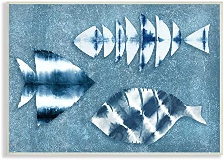 Stupell Industries Soyut Balık Siluet Şekilleri Mavi Batik Desen Duvar Plakası, 15 x 10