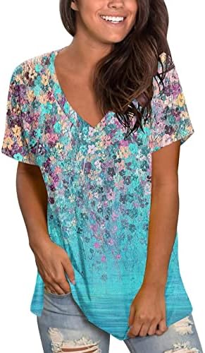 Bayan Derin V Boyun Gömlek Bluzlar Tees Kısa Kollu Çiçek Grafik Sonbahar yazlık gömlek 2023 Giyim Moda YAPMAK