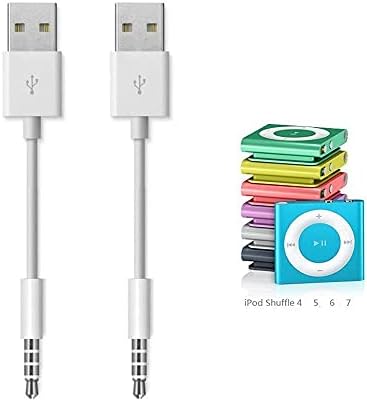 IPOD Shuffle Şarj Kablosu için Dostane USB Veri Kablosu Değiştirme,(2'li Paket) 3,5 mm Jak/USB Güç Şarj Cihazına