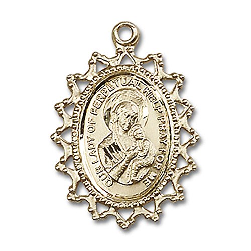 Altın Dolgulu Our Lady of Perpetual Help Kolye Altın Dolgulu Lite Bordür Zinciri ile 1 x 3/4 inç