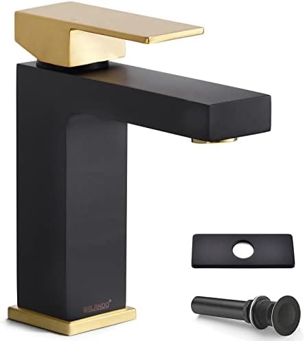 ORLANDO Siyah ve Altın Banyo Bataryası, Tek Delikli Banyo Lavabo Bataryası Banyo Lavabosu için Tek Kulplu Vanity