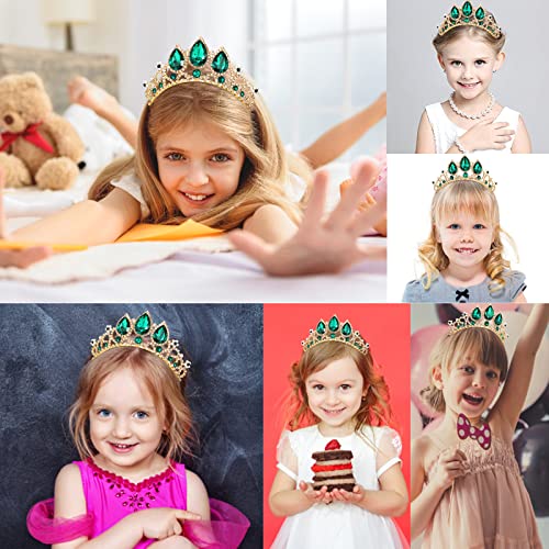 COCIDE Rapunzel Tiaras Kızlar için Altın Doğum Günü Taçlar Kadınlar için Yeşil İnci Kafa Bandı Çocuk Taklidi Prenses