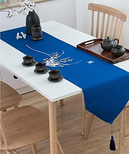 Musıhy Mavi Tatil Masa Koşucu, Güz Dekor Centerpiece Masa Polyester orkide Kahve masa süsü Boho 79X13 inç