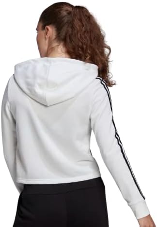 Adidas Women's Essentials 3 Çizgili Kırpılmış Kapüşonlu Beyaz / Siyah Beden XL