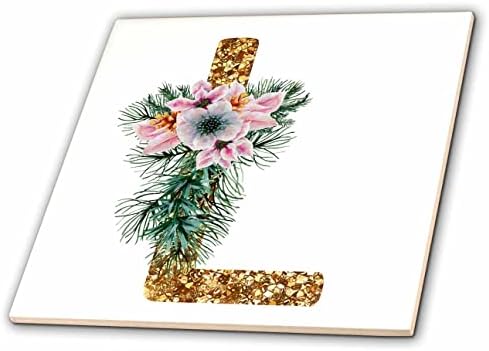 Altın Parıltılı Noel Monogramının 3dRose Pembe Atatürk Çiçeği Görüntüsü İlk L-Fayanslar (ct-371637-7)