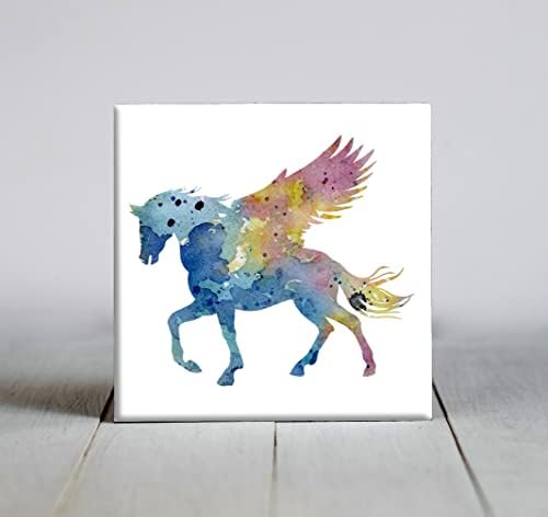 Pegasus Mavi Soyut Suluboya Sanatı Dekoratif Karo (6 X 6 Çerçeveli)