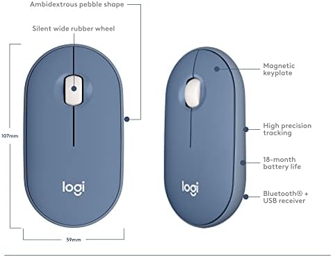 Logitech Pebble Bluetooth veya 2.4 GHz Alıcılı Kablosuz Fare, Sessiz, Sessiz Tıklamalı İnce Bilgisayar Faresi, Dizüstü