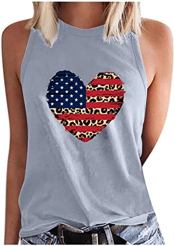 Kadın 4th Temmuz Vatansever Gömlek Amerikan Bayrağı Kalp Tankı Üstleri Yaz Kolsuz Tişört ABD Bayrağı Yıldız Tee Elbise