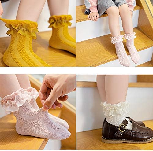 5 pairs Bebek Kız Fırfır Çorap, Çocuklar Yürümeye Başlayan Fırfırlı Dantel Fırfır Elbise Pamuk Çorap