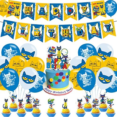 Karikatür Kedi Doğum Günü Partisi Süslemeleri, Karikatür Kedi Tema Parti Malzemeleri Çocuklar Yetişkinler için Mutlu