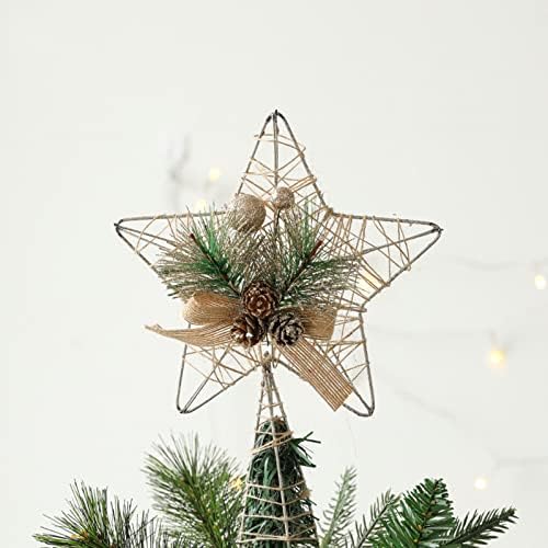 Noel Süsleri Noel Ağacı Üst Beş Köşeli Yıldız Aksesuarları Altın 3D içi boş beş Köşeli Yıldız Noel Dekorasyonu Vintage