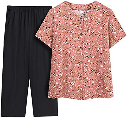 2 Parça Kıyafetler Kadınlar için Artı Boyutu Yaz Rahat Kısa Kollu T Shirt ve Pantolon Setleri Yaşlı Kadınlar Gevşek