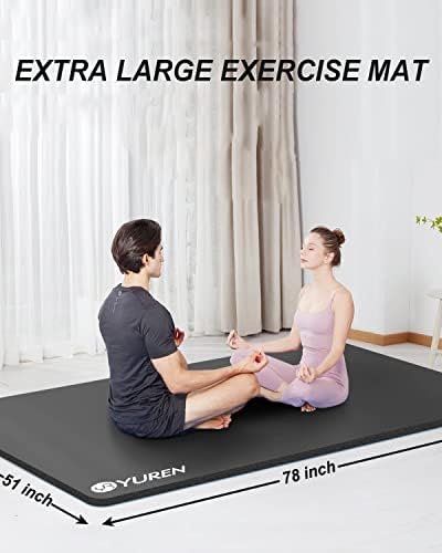 YUREN Ekstra Büyük Yoga Mat 6' x 4', 1/2 inç Kalın egzersiz paspasları Kaymaz Egzersiz Mat Kadın Erkek, çift Boyutu