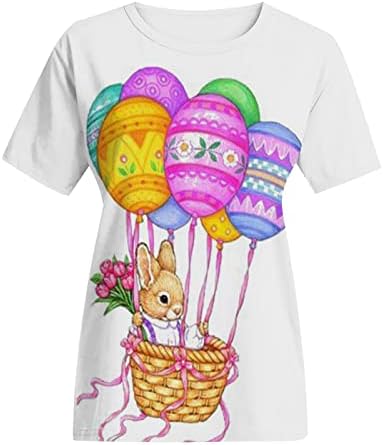 Sevimli Tavşan Grafik Tee Kadınlar için Moda Yaz Rahat Crewneck Kısa Kollu Paskalya Gömlek Üst