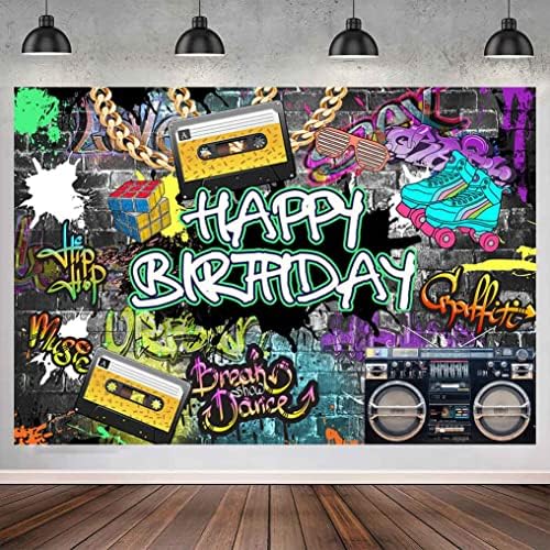 Sensfun Graffiti 80'in 90'in Doğum Günü Backdrop Kentsel Retro Hip Hop Doğum Günü Partisi Arka Plan Altın Zincir