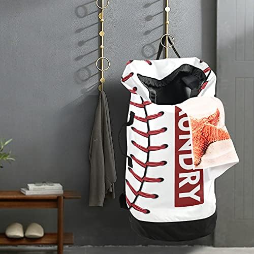 Beyzbol Kırmızı Dantel çamaşır torbası Omuz Askıları ile Çamaşır sırt çantası İpli Kapatma Asılı Sepet Çamaşır Daire