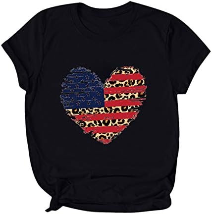 Vatansever Gömlek Kadınlar için Amerikan Bayrağı Yaz Kısa Kollu O-Boyun Gömlek Kravat Boya Yıldız Gevşek Fit Casual