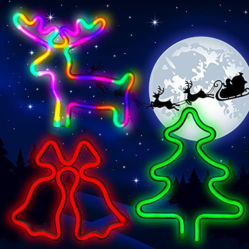3 Parça Noel Neon Burcu Renkli Gece Lambası Neon Tabelalar LED Lamba Duvar Dekor USB ve Akülü Çocuk Odası Bar Noel
