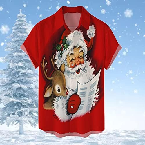 DSODAN Noel Erkek Düğme Aşağı Gömlek Kısa Kollu Komik Noel Noel Baba havai gömleği Parti Grafik Bowling Gömlek
