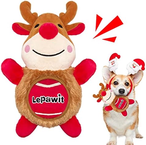 Lepawit Noel Köpek Oyuncak, 2 in 1 Peluş Gıcırtılı Köpek Oyuncak Orta ve Büyük Köpekler için, Sevimli Ren Geyiği
