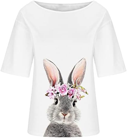 Paskalya T Shirt Kadınlar için 2023 Soğuk Omuz Tunik Tees Sevimli Tavşan Yumurta Baskı Üst T-Shirt yazlık kazak Şık