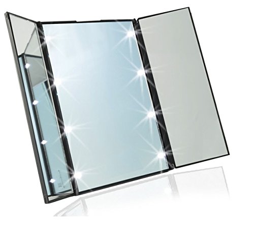 MAXPRETTY Makyaj için 3 katlı El Aynası Işıklı LED Işıklı Taşınabilir Tasarım(pil dahil)