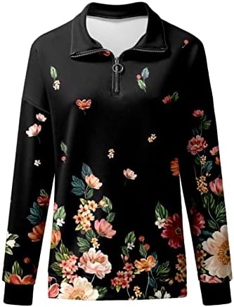 Bayan Büyük Boy T Shirt Casual 1/4 Zip Kazak Uzun Kollu Yaka Tişörtü Moda Baskı Giyim koşu üst giyim