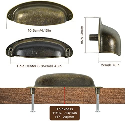 Supkiir 3.5 Delik Aralığı Vintage Kabuk Çekme Kolları, 8 Adet Bronz Çiftlik Evi Tarzı Metal Bardak Pulls Topuzlar