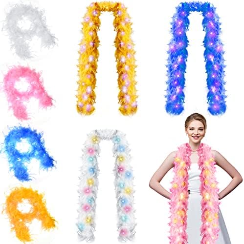 4 Adet Tüy Boas 2.19 Yard 60 Gram renkli 20 LED ışıkları Boas kabarık Tüy Eşarp DIY Craft için Kadın Elbise Kostüm