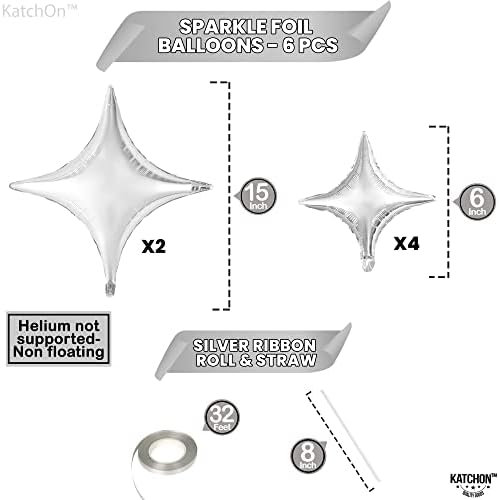 KatchOn, Gümüş Işıltılı Folyo Balonlar - 6'lı Paket / 2023 Mezuniyet Süsleri için Gümüş Metalik Balonlar | Yıldız