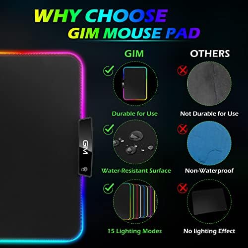 RGB LED Oyun Mouse Pad,GIM küçük ışıklı Mouse Pad Mat ile 15 Aydınlatma modları, kaymaz Kauçuk Taban USB Bilgisayar