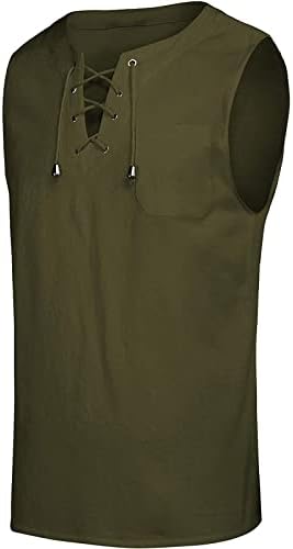 WENKOMG1 Erkek Keten Tank Top Düz Kolsuz Tee Casual Düğme Yukarı Düzenli sağlıklı tişört