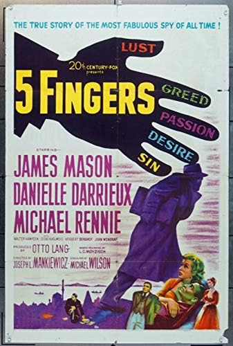 5 Parmak (1952) Orijinal Film Afişi Joseph L. Mankiewicz'in Yönettiği JAMES MASON Filmi