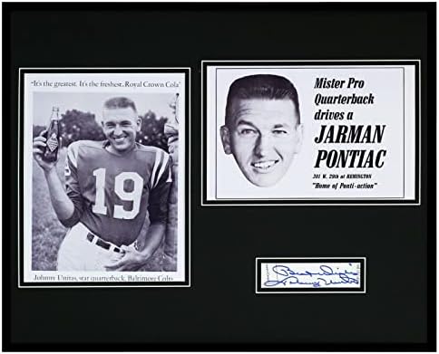 Johnny Unitas İmzalı Çerçeveli 16x20 Kola / Pontiac Fotoğraf Seti JSA Colts-İmzalı NFL Fotoğrafları