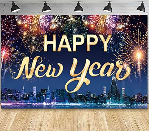 Famoby Mutlu Yeni Yıl Kumaş Işareti Posteri Afiş Zemin Havai Fişek ile Yeni Yıl için fotoğraf kabini Arka Plan Parti