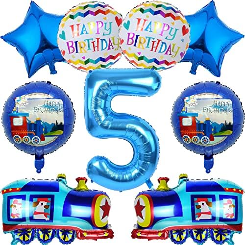 9 ADET Tren Doğum Günü Balonları, Tren 5th Doğum Günü Süslemeleri, Demiryolu Tren Geçişi Tema Doğum Günü Partisi